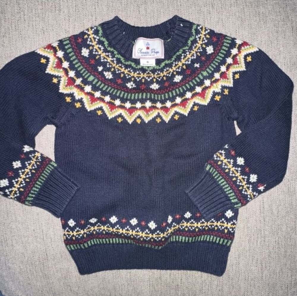Kids Sz 6 - Classic Prep - Riley Fair Isle Navy Blue Sweater
